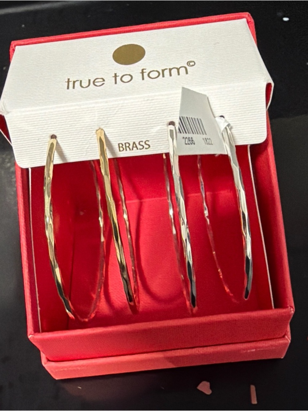 NEW Large True to Form Gold & Silver Tone Hammered Hoop Earrings 2.5in. W/Box